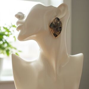 Unbranded 80's Enamel Fan Frosted Blue,‎ Olive Green & Peach Earrings